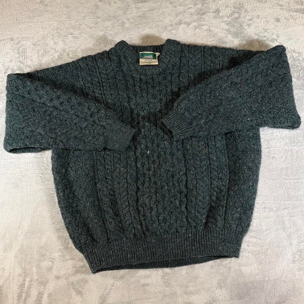 80s VTG Dingle Woollen Company Irish 3D Cableknit Sweater | Emerald Green | XL‎